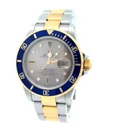 ROLEX 2002 SUBMARINER DATE 16613 40MM TWO TONE SERTI DIAL WATCH W/BOX AND PAPERS