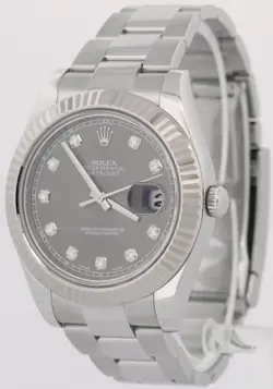 MINT PAPERS Rolex DateJust II 41mm RHODIUM DIAMOND Steel 18K Gold 116334 BOX