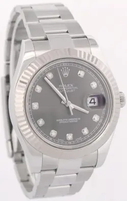 MINT PAPERS Rolex DateJust II 41mm RHODIUM DIAMOND Steel 18K Gold 116334 BOX
