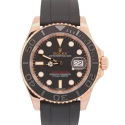 MINT ROLEX YACHT-MASTER BLACK 18K ROSE GOLD OYSTERFLEX RUBBER 40MM 116655 WATCH