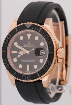 MINT Rolex Yacht-Master BLACK 18K Rose Gold Oysterflex Rubber 40mm 116655 Watch