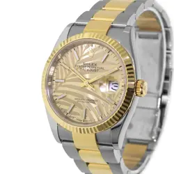ROLEX DATEJUST 36MM GOLD & STEEL CHAMPAGNE PALM INDEX & FLUTED BEZEL 126233
