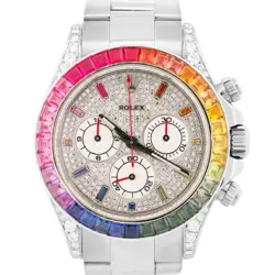 ROLEX DAYTONA COSMOGRAPH RAINBOW PAVE DIAMOND 18K WHITE GOLD WATCH 116509 BOX