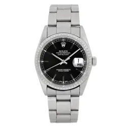 ROLEX DATEJUST 36MM STAINLESS STEEL BLACK DIAL STICKS AUTOMATIC WATCH 16220