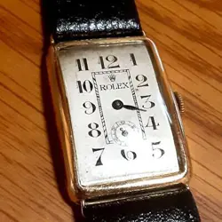 Rolex 18K/750 solid gold small second hand winding men's watch Leather Rare Junk