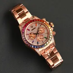 ROLEX DAYTONA 116505 CUSTOM RAINBOW DIAMONDS 18K ROSE GOLD 40MM OYSTER WATCH