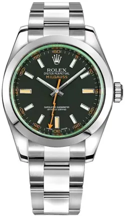 ROLEX MILGAUSS 40MM BLACK DIAL GREEN SAPPHIRE STEEL MEN'S SPORT WATCH 116400GV