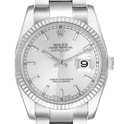 ROLEX DATEJUST STEEL WHITE GOLD SILVER DIAL MENS WATCH 116234