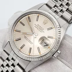 ROLEX DATEJUST 36MM SILVER INDEX WHITE GOLD FLUTED STEEL JUBILEE WATCH 16014
