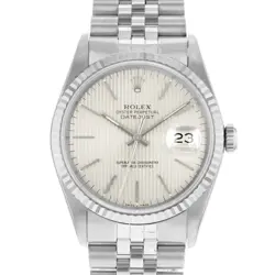 ROLEX DATEJUST 36 16234 SILVER WHITE GOLD FLUTED STEEL JUBILEE MENS WATCH 1990