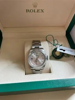 ROLEX OYSTER PERPETUAL 114200 SILVER ARABIC DIAL 34MM BOX & PAPERS 2019