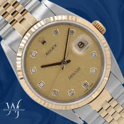 ROLEX DATEJUST 16233 36MM CHAMPAGNE JUBILEE DIAMOND DIAL FLUTED JUBILEE BAND