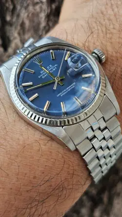 VINTAGE ROLEX 1601 BLUE DIAL MEN'S AUTOMATIC WATCH 1973