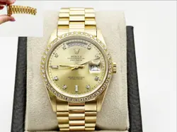 ROLEX PRESIDENT DAY DATE 18038 CHAMPAGNE DIAMOND DIAL DIAMOND BEZEL 18K GOLD