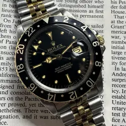 1980 ROLEX GMT MASTER 16753 BLACK NIPPLE TWO TONE JUBILEE AUTOMATIC 40MM