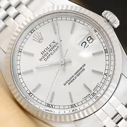 ROLEX MENS DATEJUST 16234 SILVER DIAL 18K WHITE GOLD STAINLESS STEEL WATCH