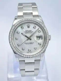 ROLEX DATEJUST 126200 36MM PEARL MOP DIAMOND DIAL DIAMOND BEZEL OYSTER BOX 2019