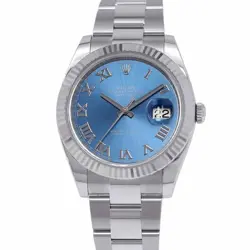 ROLEX DATEJUST 41 41MM STAINLESS STEEL 18K WHITE GOLD AZZURRO BLUE DIAL 126334