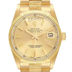 ROLEX PRESIDENT DAY-DATE YELLOW GOLD BARK FINISH MENS WATCH 18078 BOX PAPERS