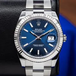 ROLEX DATEJUST 41 BLUE DIAL FLUTED WHITE GOLD BEZEL OYSTER BRACELET 126334