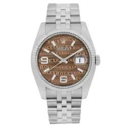 ROLEX DATEJUST 36MM STAINLESS STEEL BROWN WAVE DIAL AUTOMATIC MENS WATCH 116234