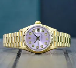 ROLEX DATEJUST 26MM LADIES 18K YELLOW GOLD PRESIDENTIAL WATCH PINK DIAL 69178..