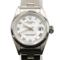 ROLEX DATE LADIES STAINLESS STEEL WATCH OYSTER BRACELET WHITE ROMAN DIAL 79160