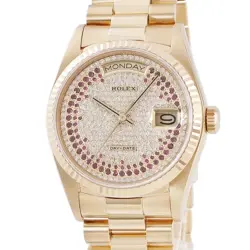 ROLEX DAY-DATE 36 18038 OH DONE 86 K18YG SOLID GENUINE DIAMOND RUBY USED HOUB-0