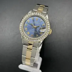 ROLEX DATEJUST 69173 STEEL 18K DIAMOND BLUE ROMAN DIAL LADIES 26MM WATCH C. 1984