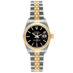1997 LADIES ROLEX 26MM DATEJUST 18K GOLD / STEEL WATCH BLACK DIAL & FLUTED BEZEL