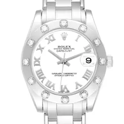 ROLEX PEARLMASTER MIDSIZE WHITE GOLD DIAMOND BEZEL LADIES WATCH 81319