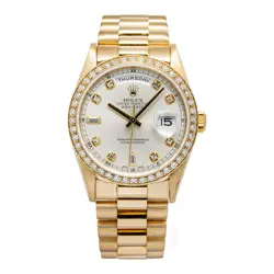 ROLEX DAY DATE 18348 18K YELLOW GOLD FACTORY SILVER DIAMOND DIAL AUTO WATCH 36MM