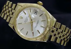 ROLEX DATE 1503 MEN 14K YELLOW GOLD WATCH SILVER DIAL USA OVAL .