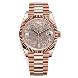 ROLEX DAY-DATE 40 WATCH 40MM DIAMOND PAVE DIAMOND BAGUETTE INDEX MARKERS DIAL...