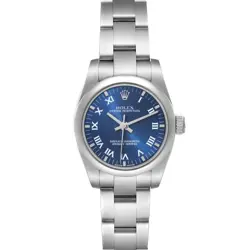 ROLEX OYSTER PERPETUAL 26 BLUE ROMAN DIAL STEEL LADIES WATCH 176200