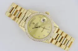 ROLEX DAY-DATE 18038 CHAMPAGNE DIAMOND DIAL & BEZEL PRESIDENT 18K CIRCA 1985