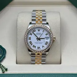 ROLEX DATEJUST 31 NEW 2025 WHITE ROMAN DIAL TWO TONE GOLD DIAMOND BEZEL JUBILEE