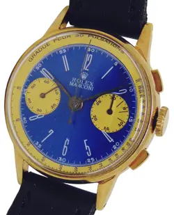 VTG ROLEX MARCONI CHRONOGRAPH BLUE DIAL 18K GOLD PLATE CASE MEN WATCH SERVICED