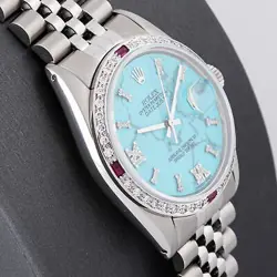 Rolex Men Datejust Steel and 18K Gold 36mm with Turquoise Marble Dial Ruby Bezel