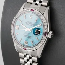 Rolex Men Datejust Steel and 18K Gold 36mm with Turquoise Marble Dial Ruby Bezel