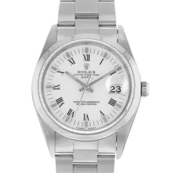 ROLEX OYSTER PERPETUAL DATE 34 15200 WHITE ROMAN STEEL AUTOMATIC MENS WATCH 2000
