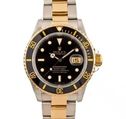 MENS ROLEX TWO-TONE 18K YELLOW GOLD & STEEL SUBMARINER WATCH W/ BLACK DIAL 16613