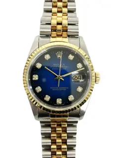 ROLEX DATEJUST 36 BLUE DIAMOND DIAL STEEL AND 18K YELLOW GOLD FLUTED BEZEL WATCH