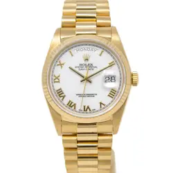 ROLEX DAY-DATE PRESIDENT YELLOW GOLD, WHITE ROMAN, 18038 - PRE-OWNED