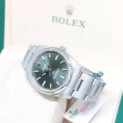 ROLEX 34MM OLIVE GREEN DIAL OYSTER PERPETUAL REF: 114200 (BOX & CARD-2020)