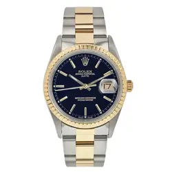 ROLEX OYSTER PERPETUAL GOLD & STEEL BLACK DIAL 34MM AUTOMATIC MENS WATCH 15223
