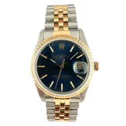 ROLEX OYSTER PERPETUAL DATE 34MM 15053 BLUE DIAL TWO TONE JUBILEE BRACELET