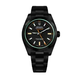 ROLEX MILGAUSS 116400GV GREEN CRYSTAL BLACK DIAL BLACK PVD/DLC STAINLESS STEE...
