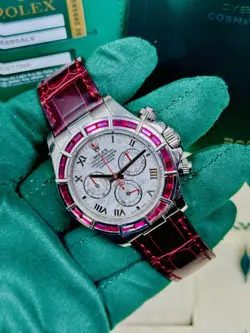 ROLEX DAYTONA 116589SALV WHITE GOLD METEORITE DIAL RUBY BEZEL FULL SET