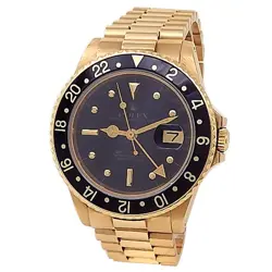 ROLEX GMT-MASTER 18K YELLOW GOLD PRESIDENT AUTOMATIC BLACK MEN'S WATCH 16758